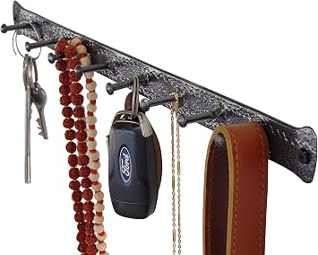 BOSKY Wrought Iron Wall Mounted Key Holder 8 Sturdy Hooks for Entryway Organizer, Mudroom, or Kitchen Decorative Heavy Duty Key Rack with Mounting Hardware