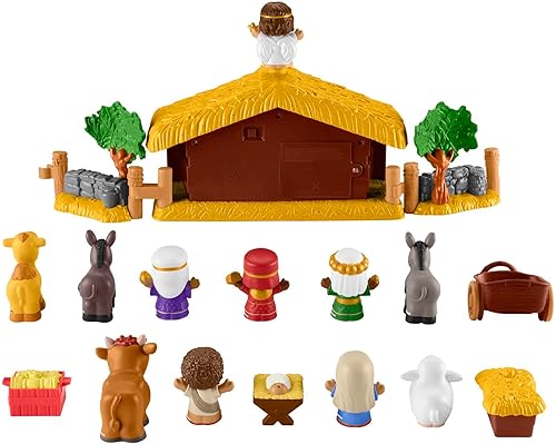 Miniatura 4 de Fisher-Price Little People - Juego de Belén de juguete para niños pequeños con luces musicales y 18 piezas para Navidad, juego de simulación para
