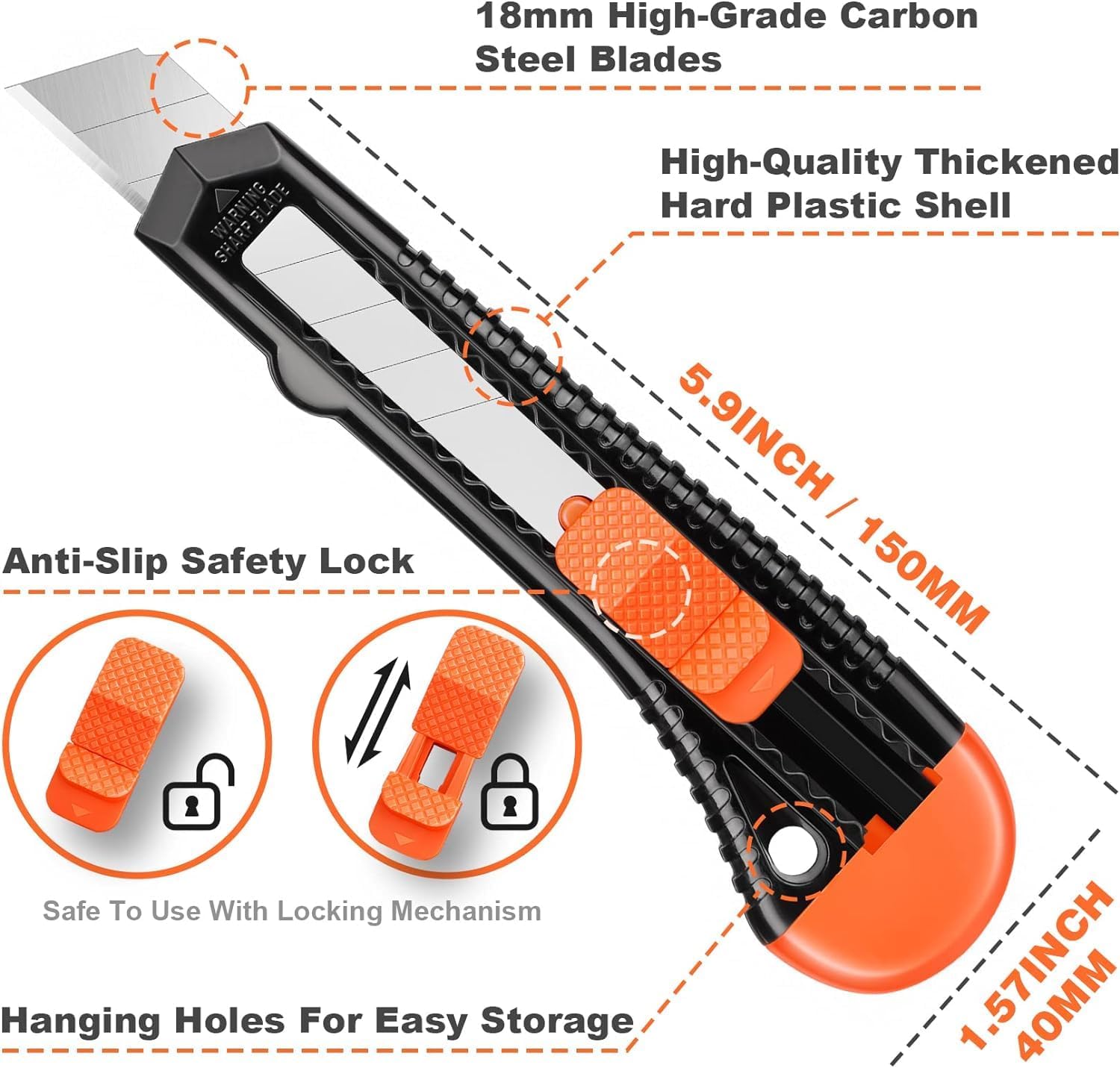 20 Pack Utility Knife, Box Cutter Retractable, Box Knife for Cartons, Cardboard, and Boxes, Box Opener with 10 Pieces 18mm Snap-off Blade, Razor Knife for Office and Home Use, Box Cutters