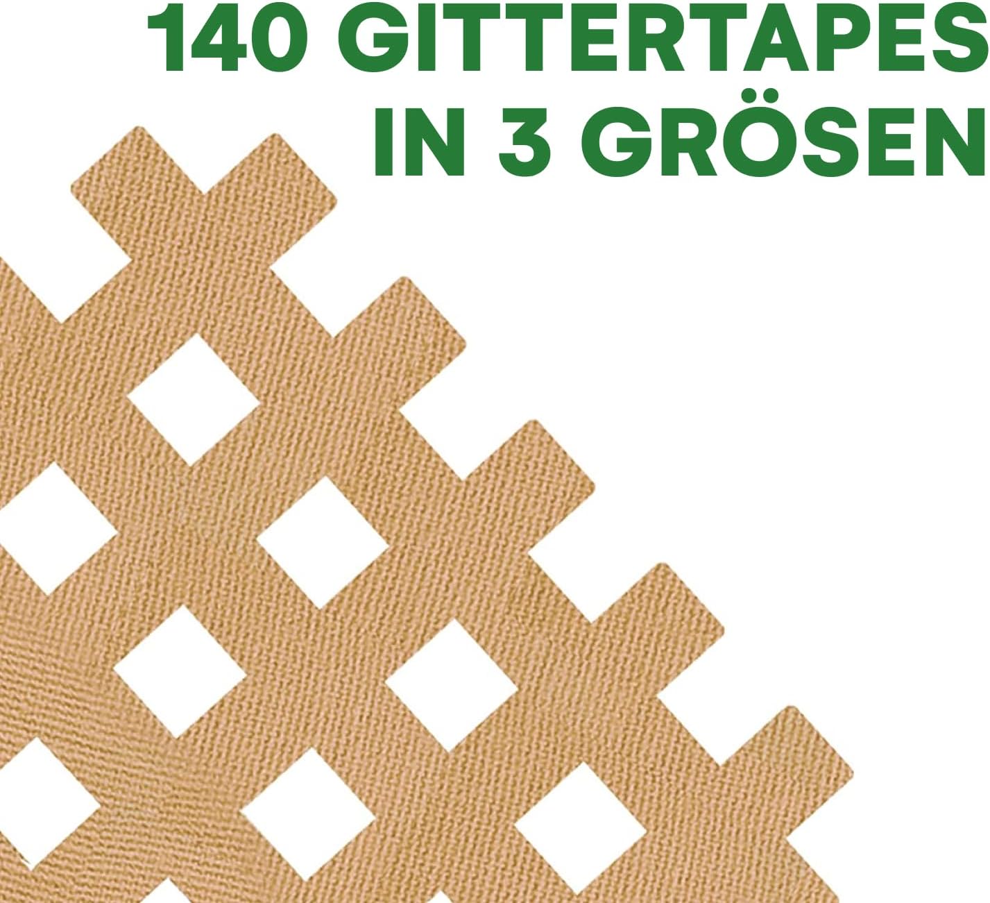 Effekt Grid Athletic Tape with Extra Strong Adhesive I 140 Pieces I Waterproof Grid Medical Tape Belly Tape for Pregnancy I Original Acupuncture Plaster, Kinesiology Tape for Face, Knee (Beige)
