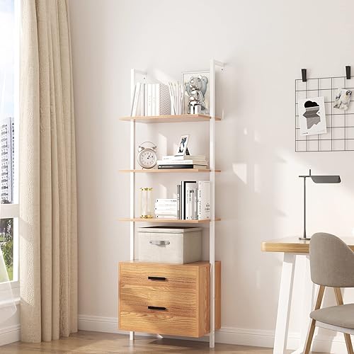 Miniatura 4 de sogesfurniture Estantería de pared con 2 cajones, estantería industrial de 4 niveles, estante de almacenamiento para el hogar, sala de estar,