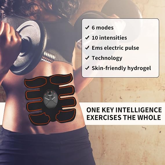 Abs Trainer, EMS Training Device, Abdominal Muscle Trainer, Abdominal Trainer with 6 Modes & 9 Intensities, Portable Muscle Stimulator, for Abdomen, Arm, Leg Fitness Training