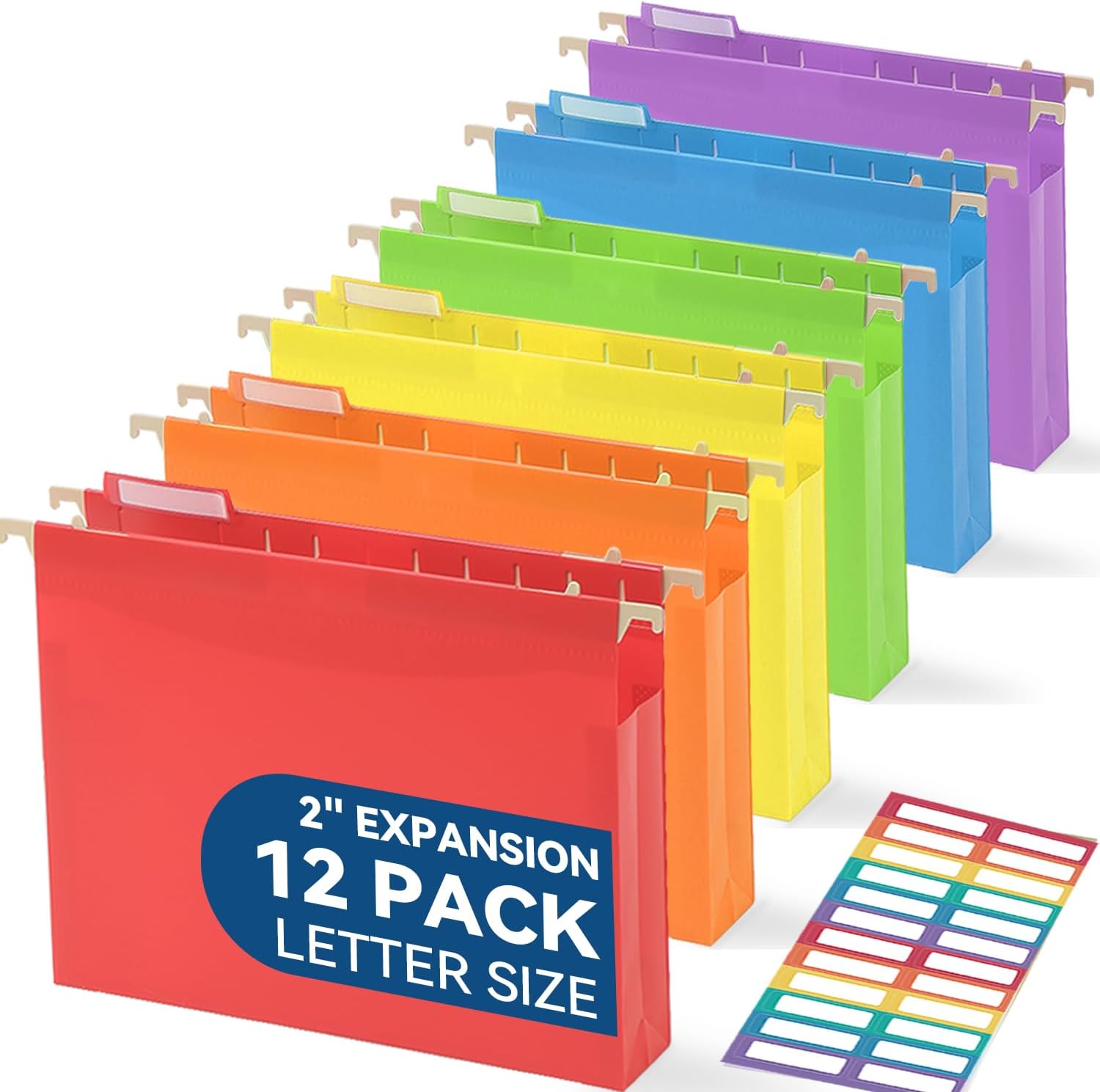 SortRax Plastic Hanging File Folders, 2" Expansion, Letter Size, Multicolor