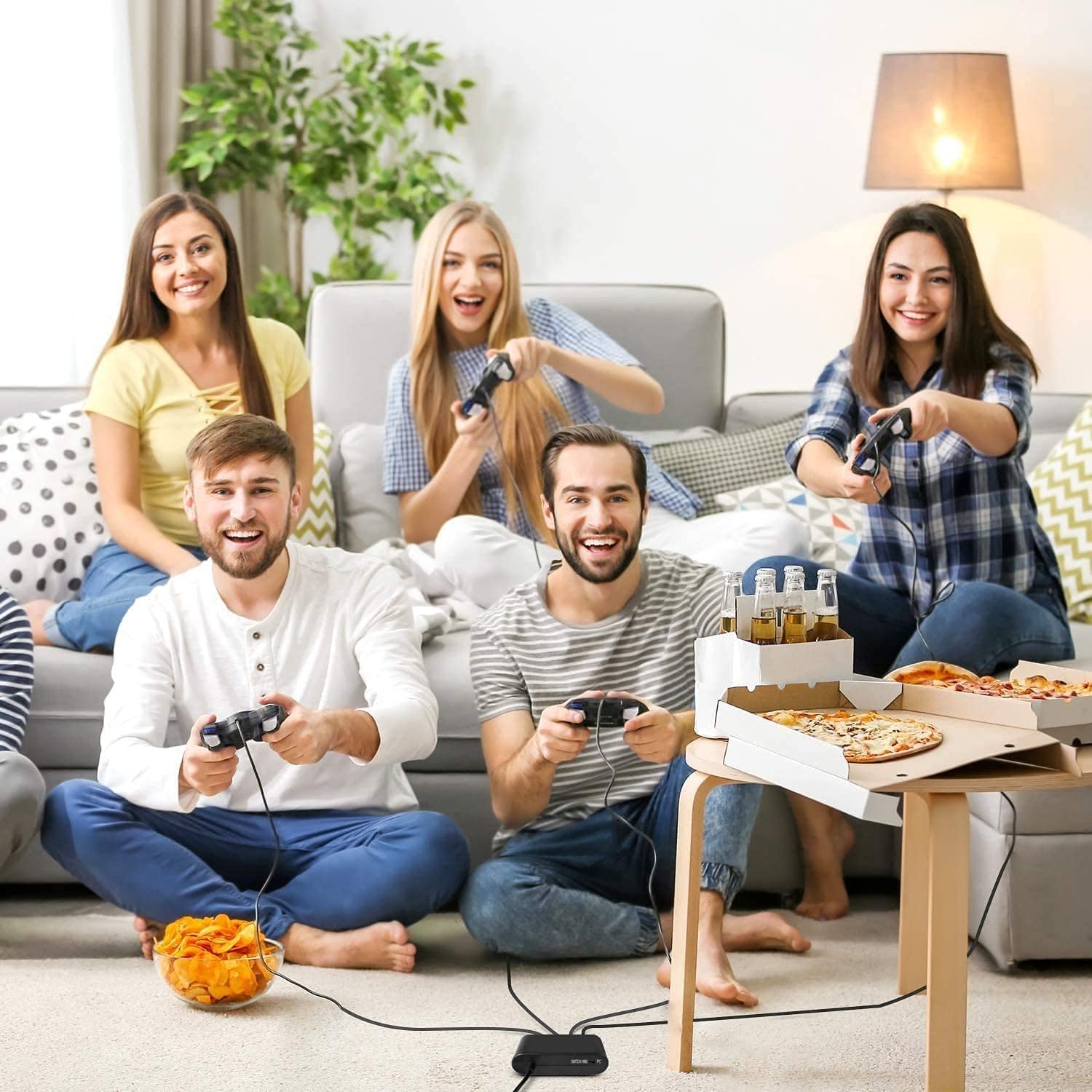 4 Gamecube controllers with 4 extension cables and 4 USB adapters for Switch PC Wii U console (black + purple + orange + blue)