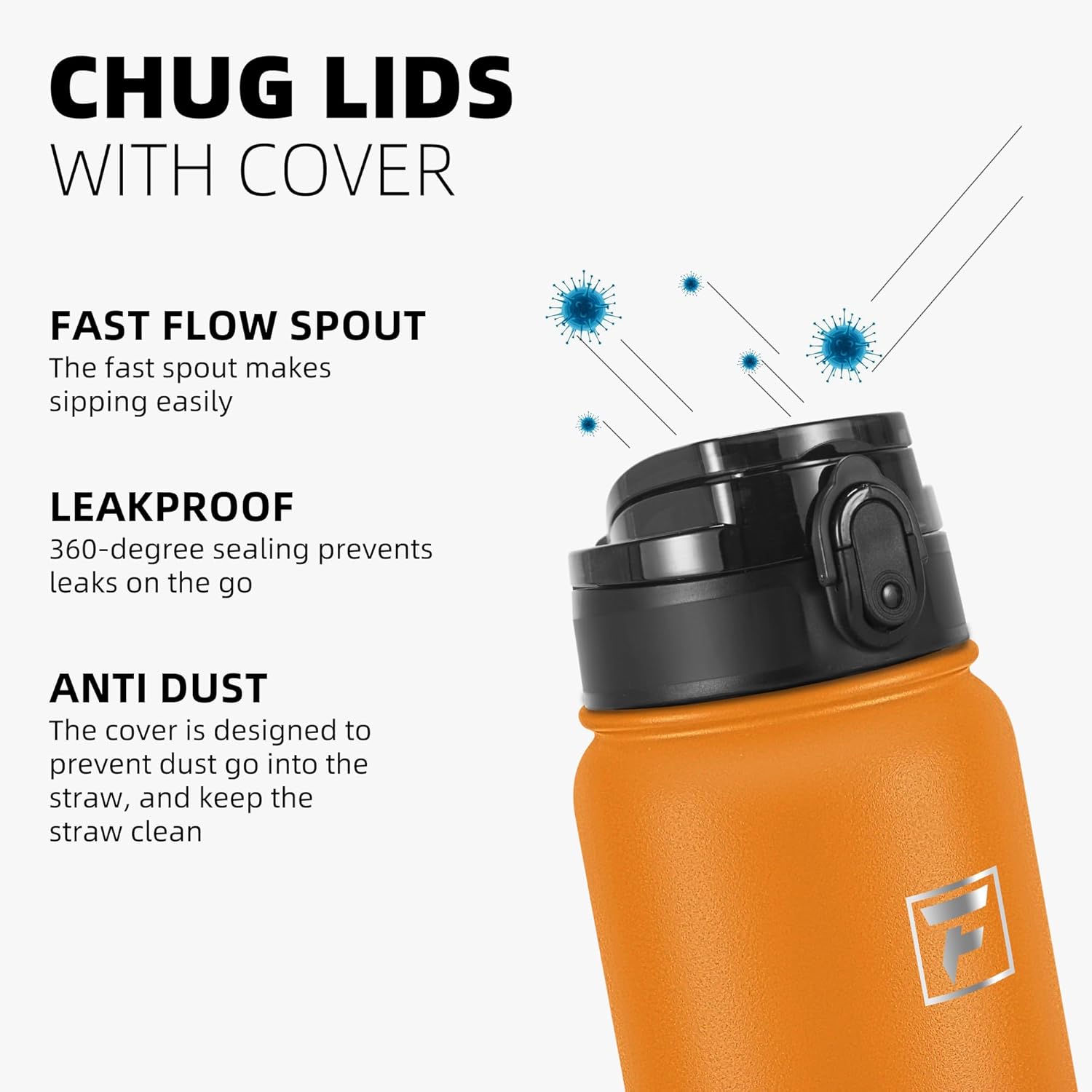 Fanhaw 40 Oz Insulated Stainless Steel Vacuum Water Bottle with Anti-Dust Pop-Open Lid - For Outdoor, Women, Men | Leak & Sweat Proof (Yellow Orange) - Image 4