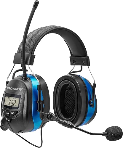 AM FM Radio Headphones for Mowing, Bluetooth 5.4 Hearing Protection with Boom Microphone, Work Safety Earmuffs for Noise Reduction, Rechargeable Radio Headset with Upgraded Gel Earpads(BLUE)