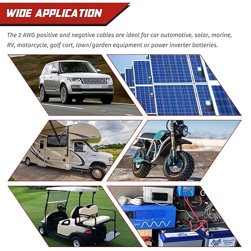 Miniatura 11 de Cable de batería de 2 AWG calibre 2 AWG, cables inversores de batería de cobre puro con terminales de 5/16 pulgadas en ambos extremos, juego