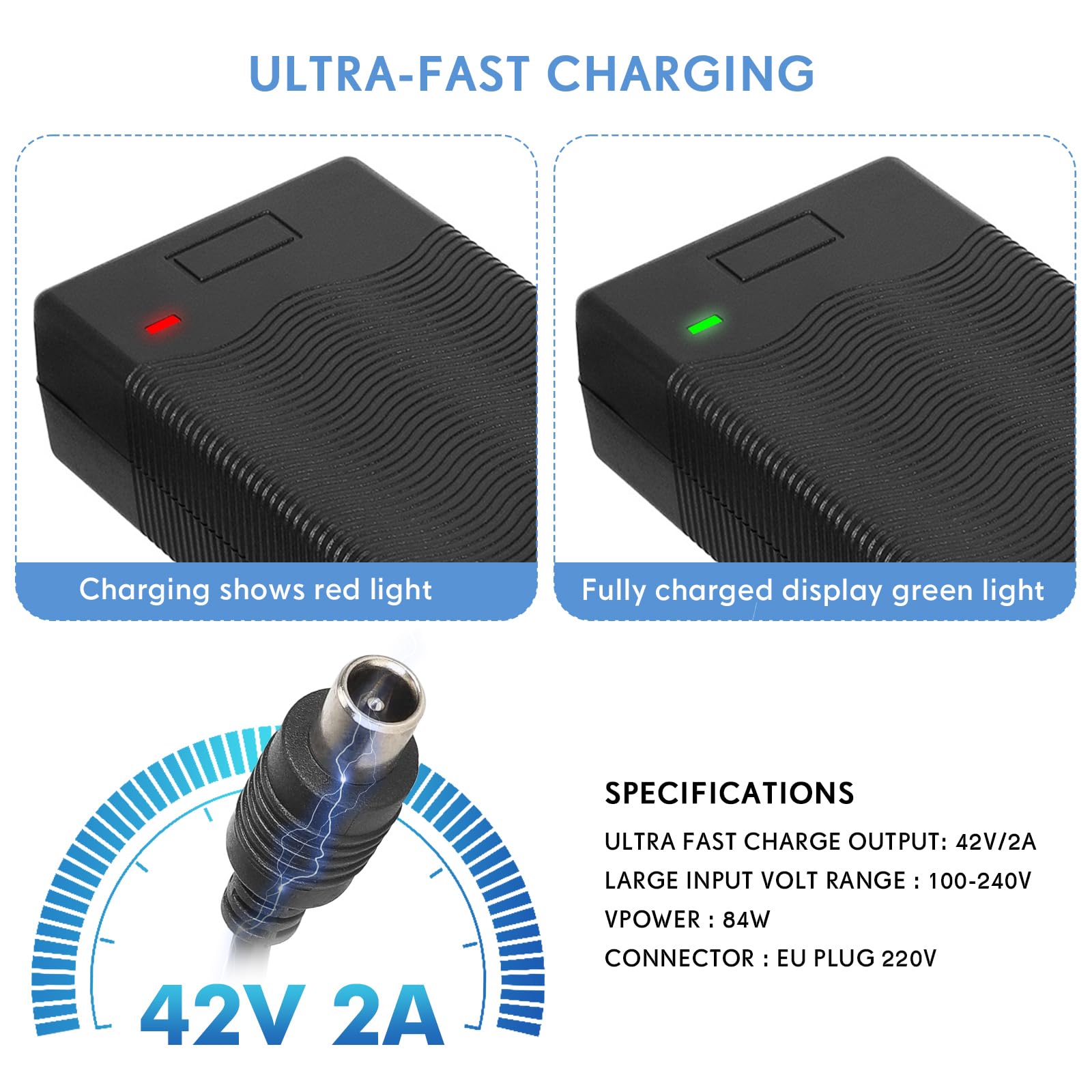 Cargador Patinete Electrico 42V 2A Compatible Xiaomi M365 Pro Pro 2 Mi 3 1s Ninebot G30 E F Series 84W AC DC 8mm