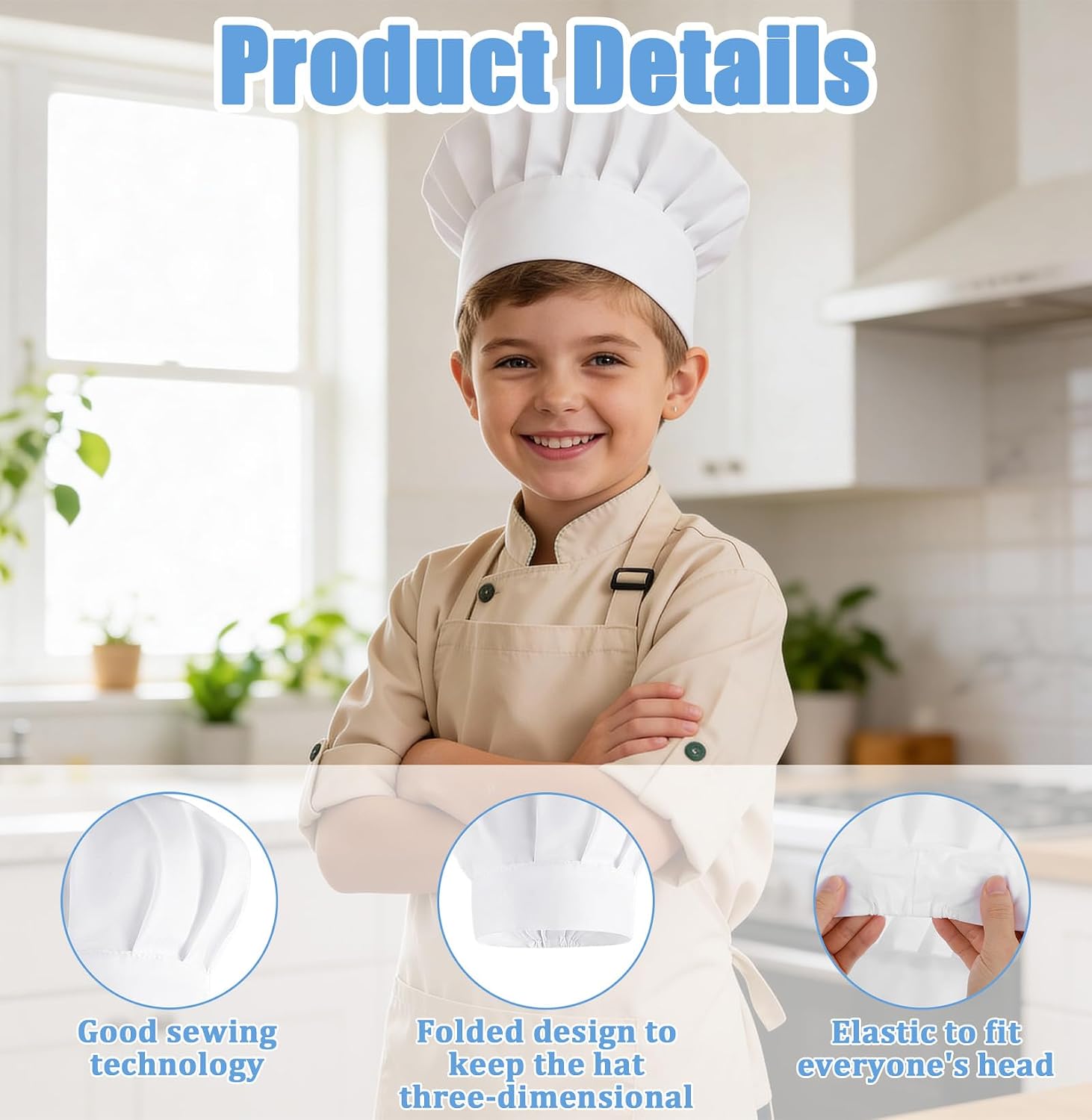 4 Pcs Kids Chef Hat,Toddler Chefs Hat Adjustable Chef Hats for Kids Baker Hats for Party,Pizza,DIY,Cooking,Bakery,White