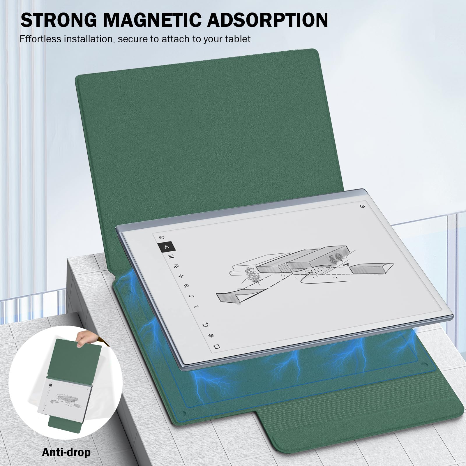 MoKo Custodia Compatibile con remarkable 2 2020, Custodia Folio Magnetica Ultrasottile con Ampia Chiusura per Penna, Cover in Pelle per Tablet per remarkable 2 2020, Verde notte