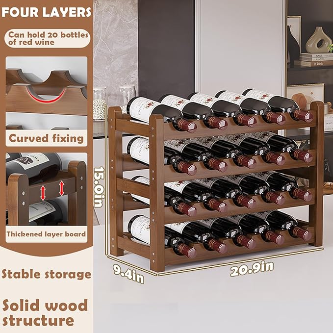 Estante para Vinos de Madera 4 Niveles, Capacidad 20 Botellas miniatura 3