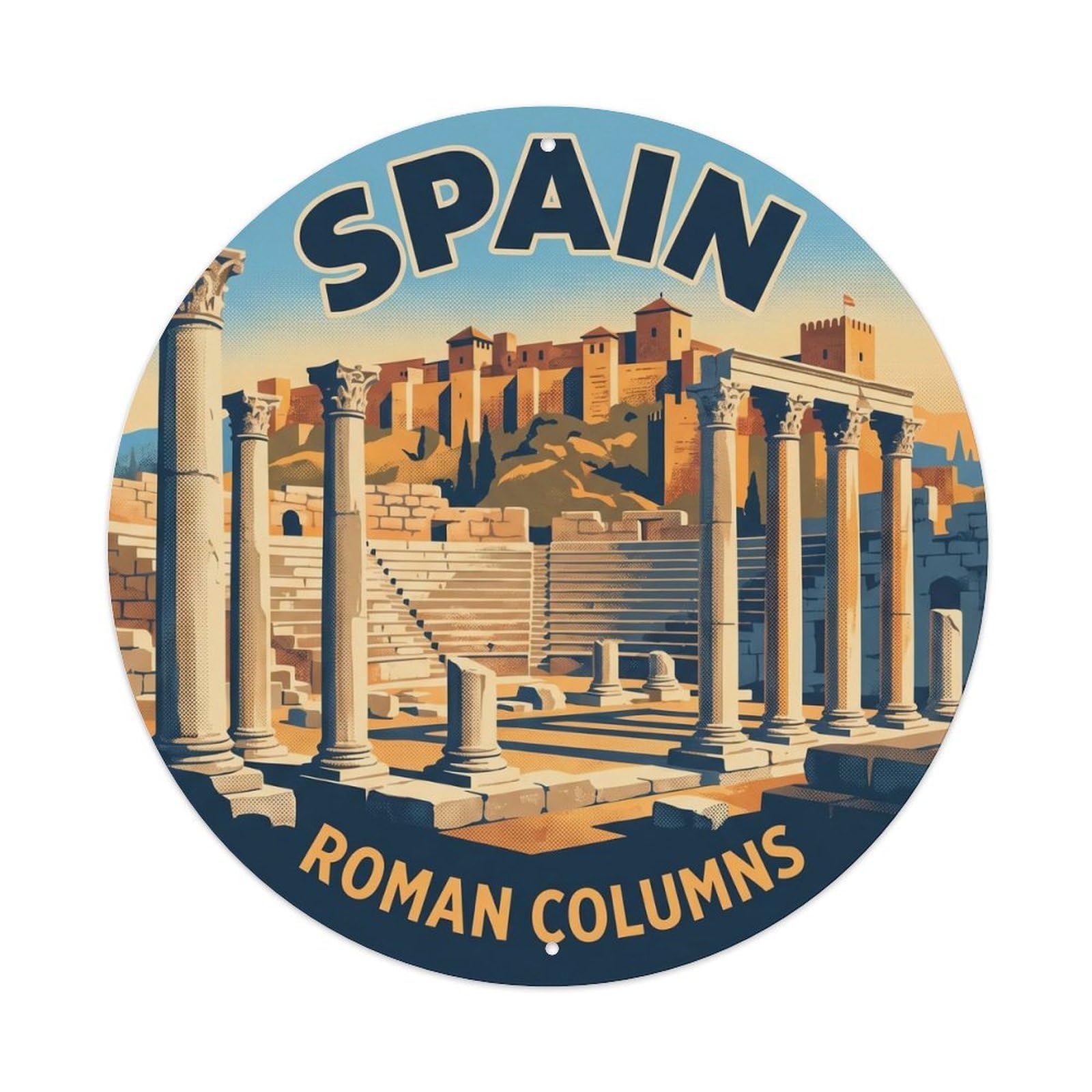 Malaga Roman Columns Spain Landmark Travel Metal Tin Sign