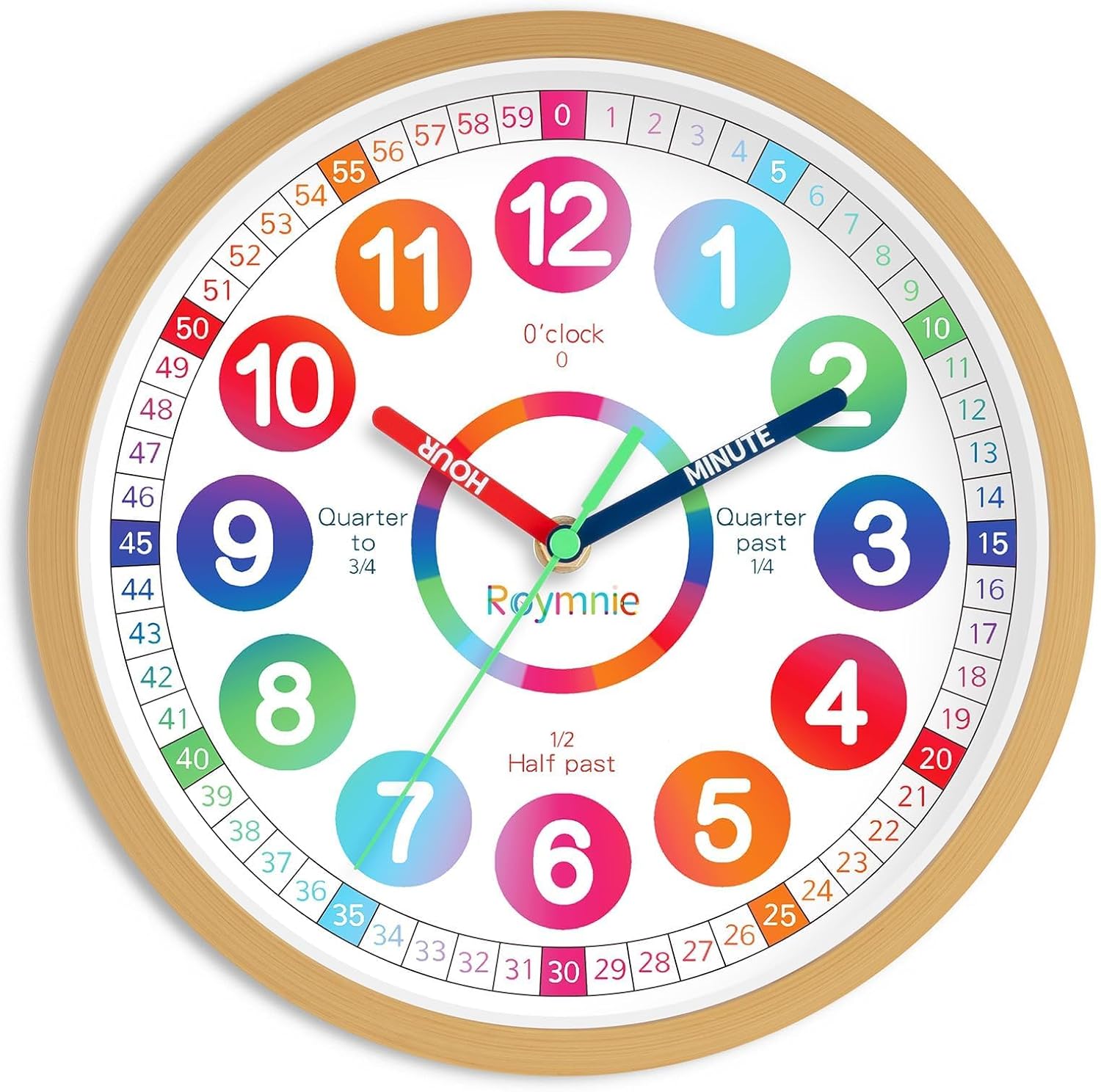 Roymnie Wall Clock Battery Operated Silent Non Ticking Analog Colorful Clock Decorative for Kitchen Living Room Bedroom Classroom School(8 Inch)