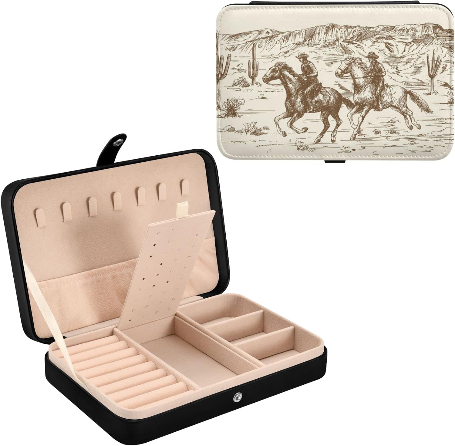 Jewelry Box Portable Travel Jewelry Organizer Storage Western Desert Cowboy Jewelry Travel Case for Necklace, Earrings, Rings, Bracelet