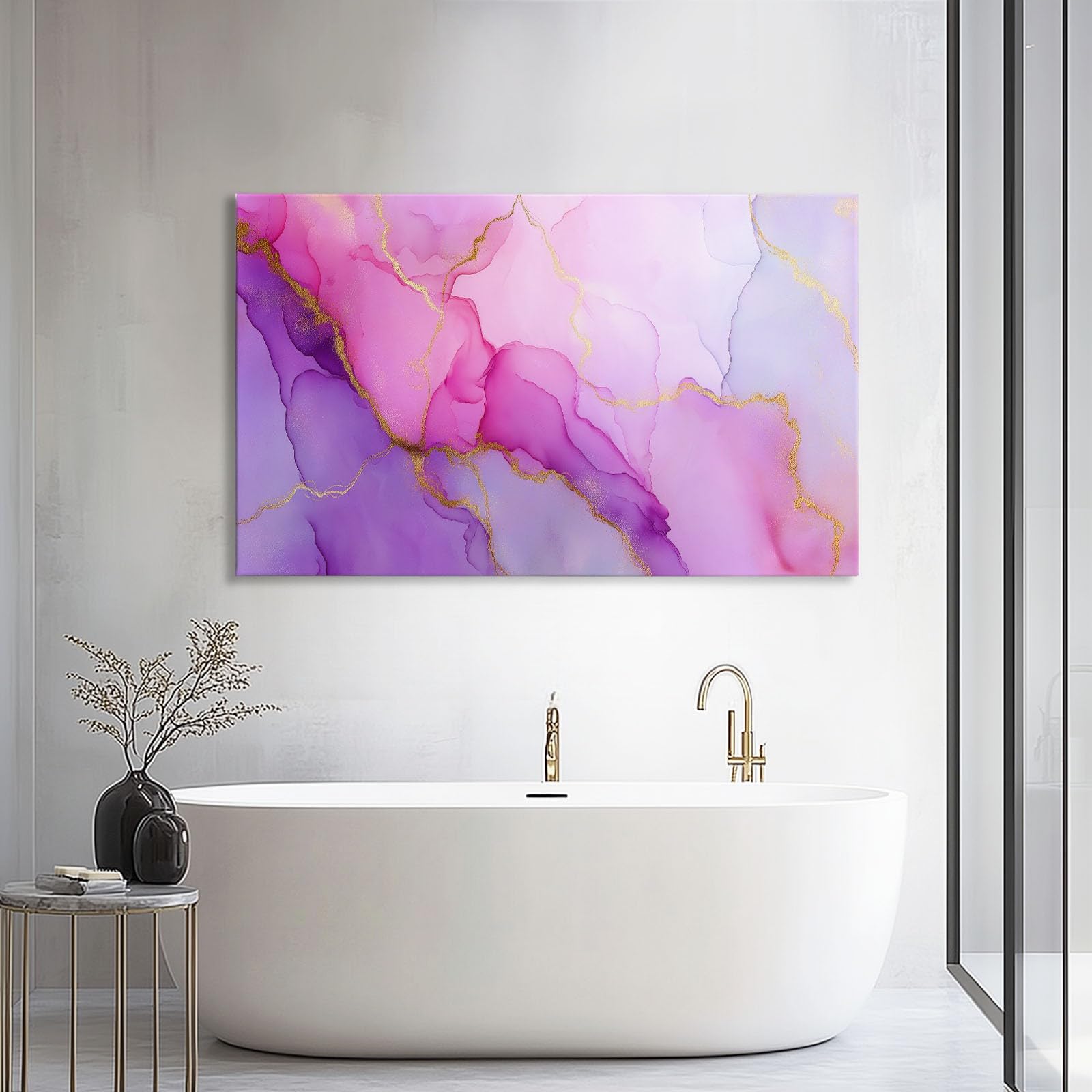Generisch Modern Marmor Metall Streifen Modernes Leinwandbild 140L x 70B cm mit Rahmen, Abstrakt XXL Wanddeko für Wohnzimmer Geschenk Idee Einzug - Hochwertiger Kunstdruck auf Holzrahmen