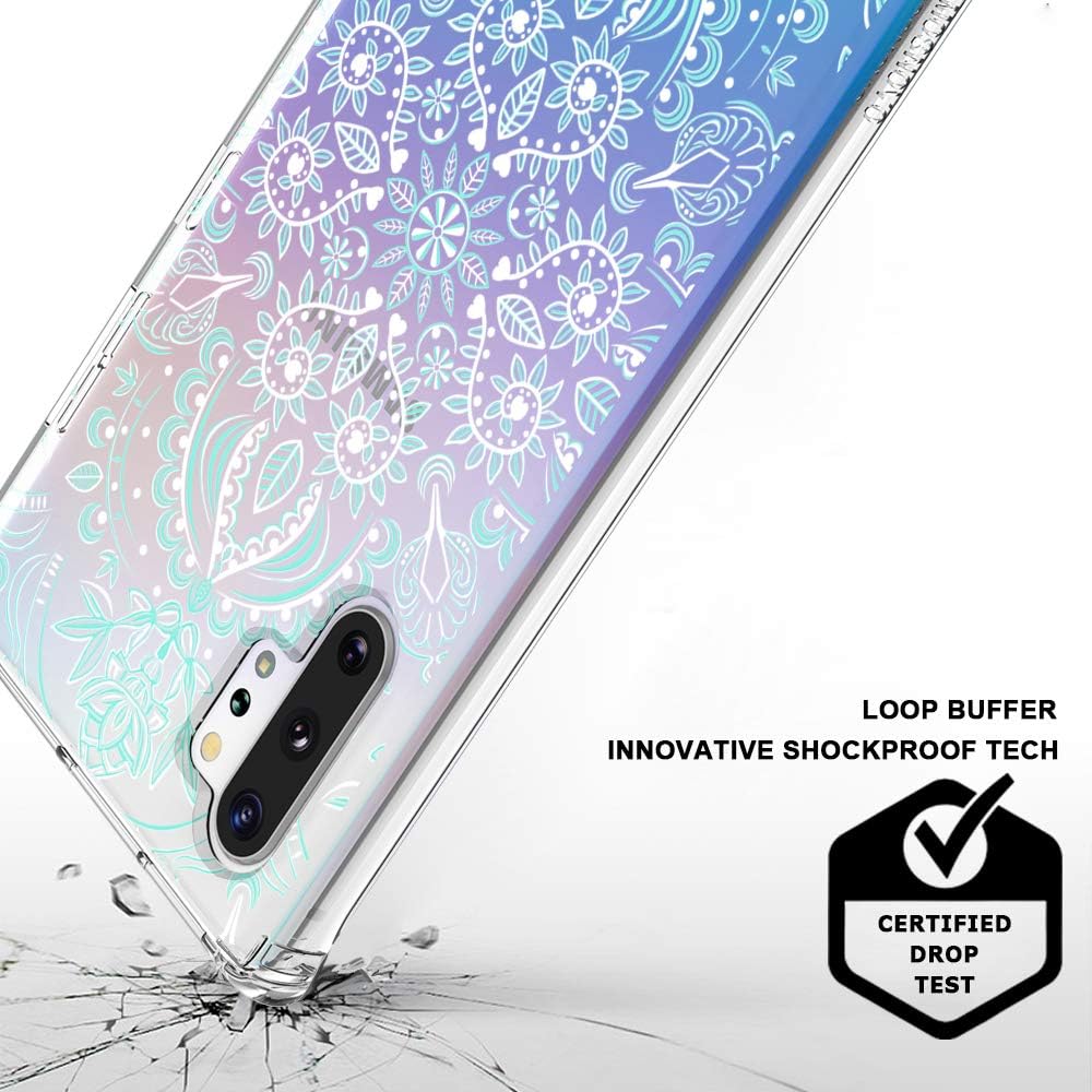MOSNOVO for Samsung Galaxy Note 10 Plus Case, for Samsung Galaxy Note 10 Plus 5G Case, Clear Slim Soft TPU + PC Cover with Mint Green Henna Design Case for Galaxy Note 10+/Note 10+ 5G (2019)