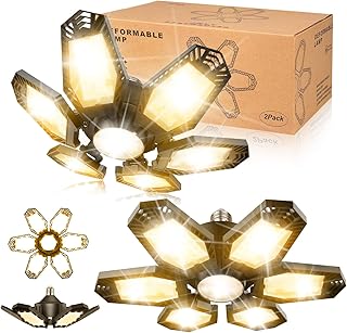 LED Garage Light 2 Pack 150W Equivalent Warm Garage Lights 15000LM Garage Ceiling Lights with 6+1 Super Bright Deformable 120° LED Panels E26 Garage Light Bulb 3000K Warm Light for Garage Basement