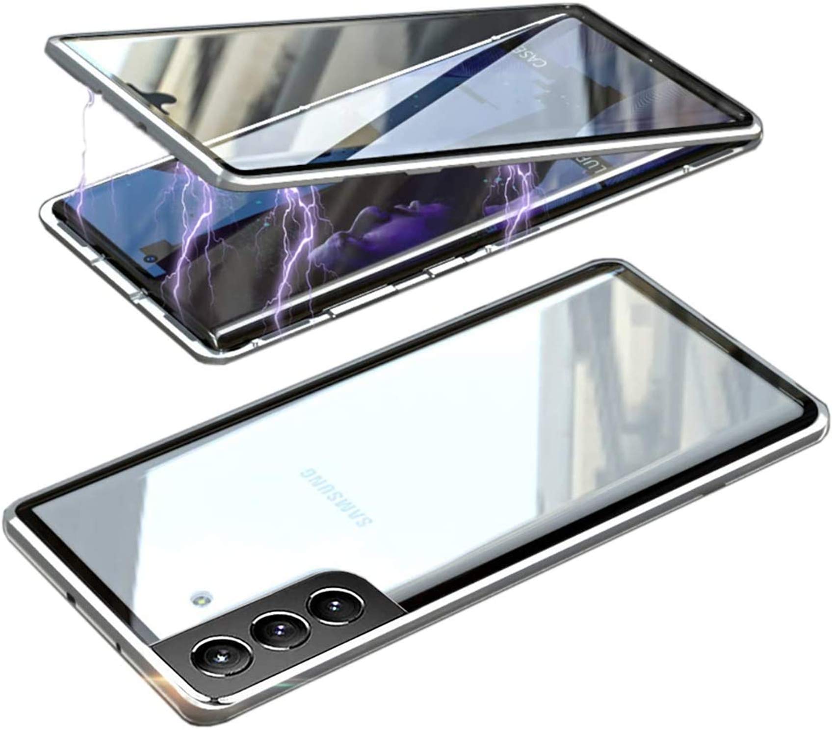 Omirel Silver Anti-Peep Case For Samsung Galaxy A54/A53/A52 Magnetic Adsorption Screen Protector Double Sided 9H Tempered Glass Metal Bumper Frame 360° Full Body Privacy Cover,,For Samsung A54