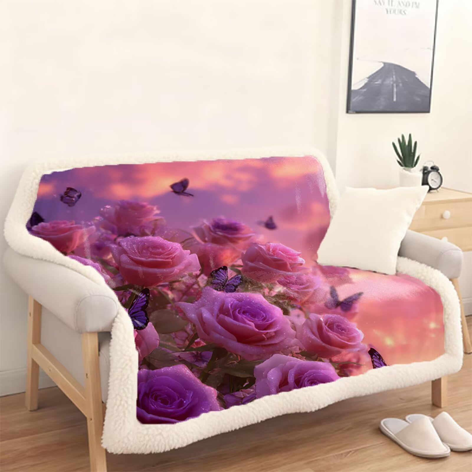Różowe Koce Zimowe, Roślinny Koc Sofa Zima 150x200cm, Koce Na Łóżka Miękkie Przytulne Ciepłe Puszyste Odwracalne, Ciepłe Kaszmirowe uczucie Ciepły i Przytulny na Sofę Łóżko i Fotel A-5253