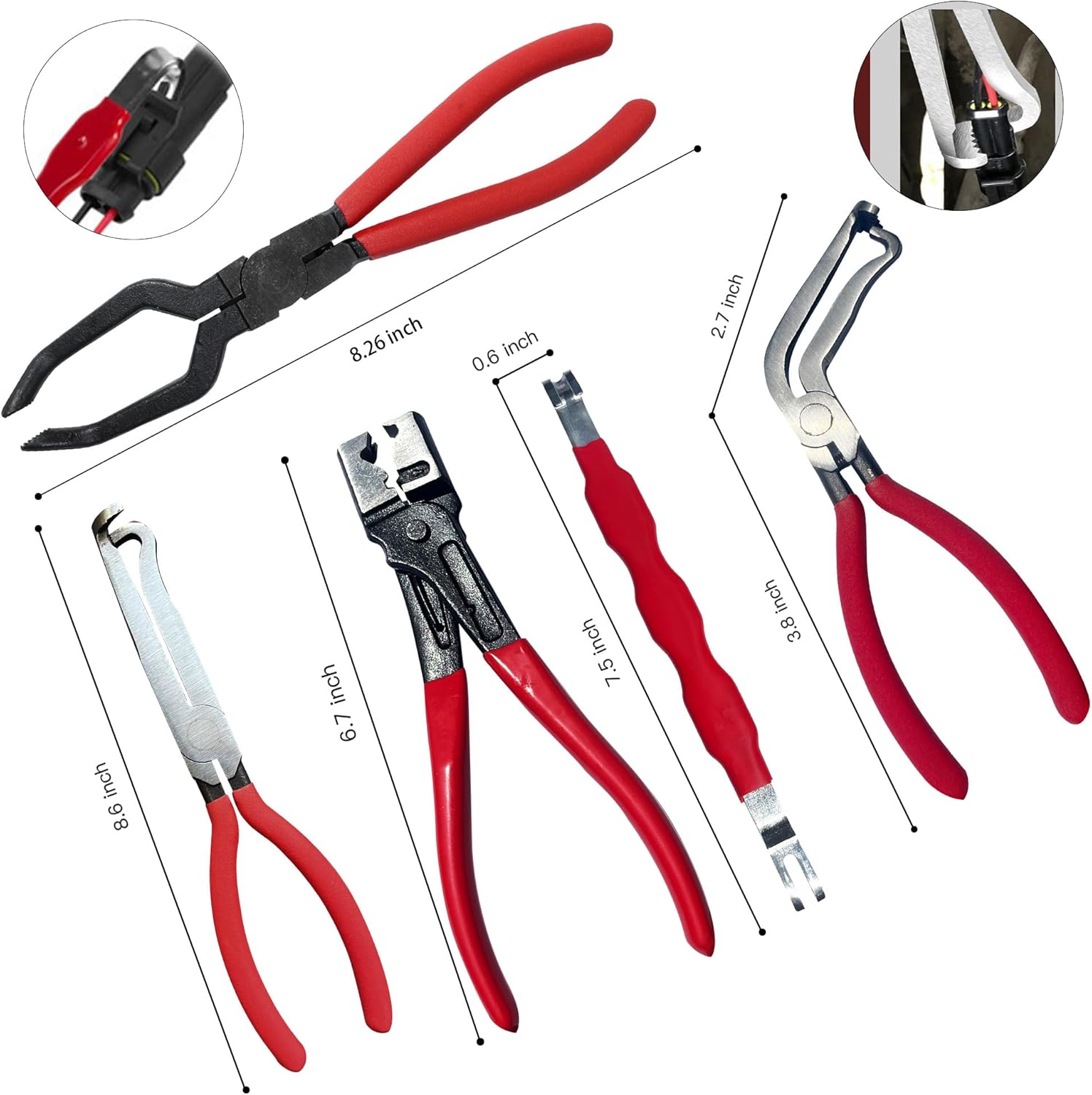 Electrical Disconnect Pliers for Cars 5-Piece - Electrical Connector Disconnect Tool Set, Automotive Plug Connector Separator Removal Tool & Hose Clamp Pliers(Straight+60 Degree)