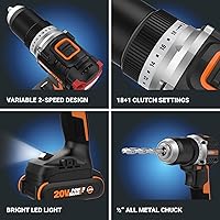 Vista 4 de Worx Nitro 20V Cordless 1/2" Drill Driver With Brushless Motor - Compact & Lightweight Set Only 6" and 3 lbs. - Power Share Compatible WX130L