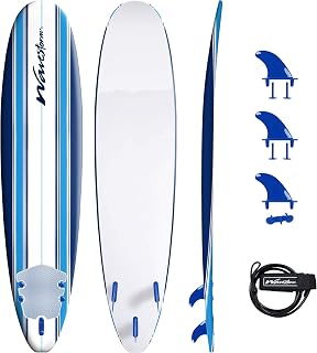 Wavestorm 8ft Classic Surfboard: Wax-Free Soft Top Foam Longboard for Adults & Kids All Skill Levels