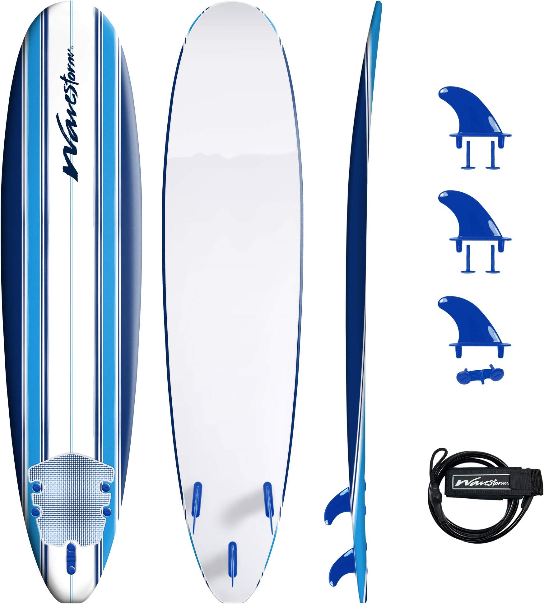 Wavestorm 8' Classic Longboard Surfboard (Blue Stripe)