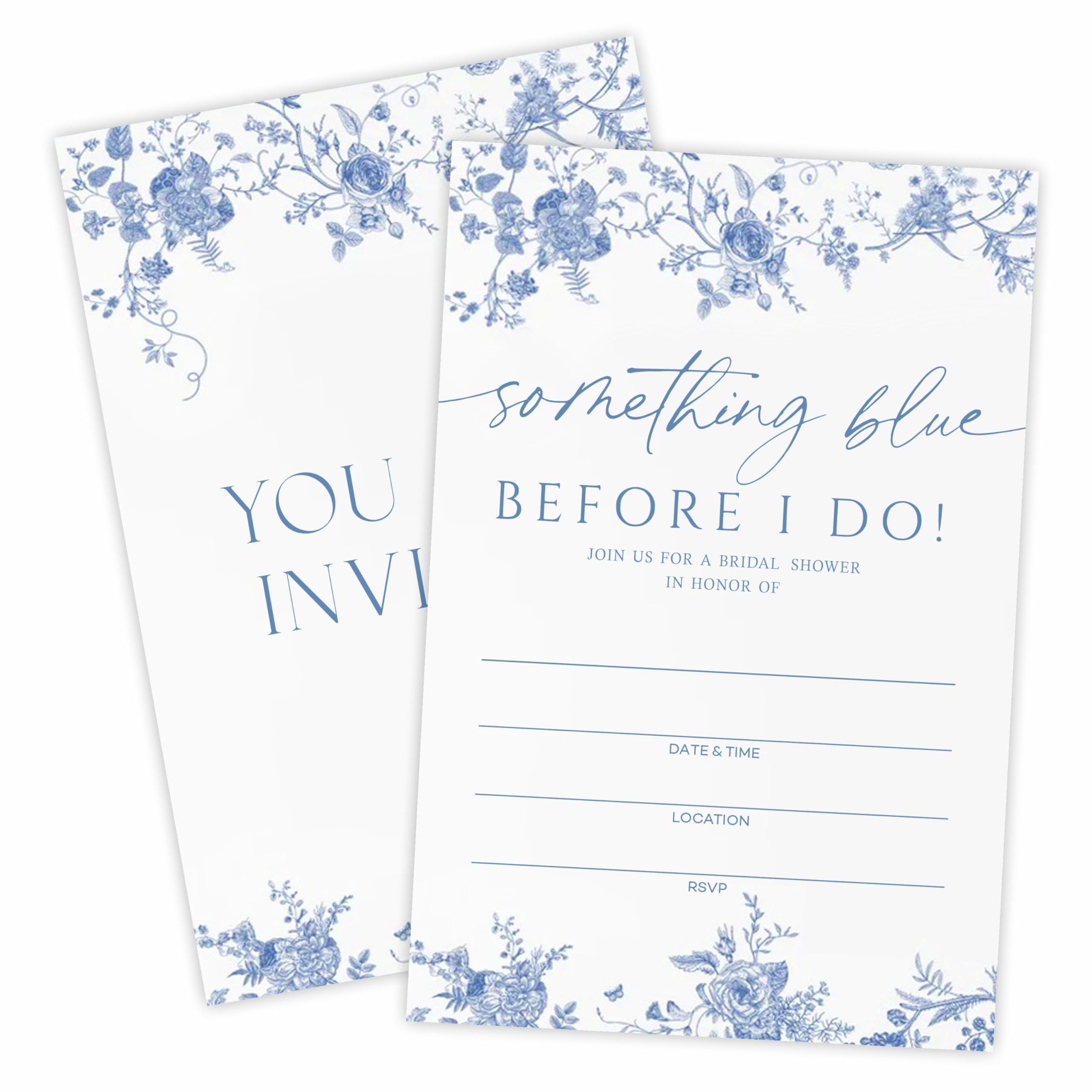 Before I do that, here's something blue! - Invitaciones de despedida de soltera - 25 invitaciones de boda florales azules y sobres, invitaciones de boda para parejas, para compromiso, invitaciones de