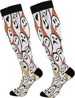 874 Crew Athletic Socks Halloween Funny Ghosts Crew Socks Long Calf Socks Breathable Walking Socks For Running Travel Sports 40cm