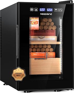 NEEDONE Electric Cigar Humidor 16L Pro 1S, Humidity, Heating, Cooling Quiet Smart Control, Thermostatic Cabinet for 100 Counts w/Spanish Cedar Wood Shelves Drawer, Hygrometer, Gifts for Men