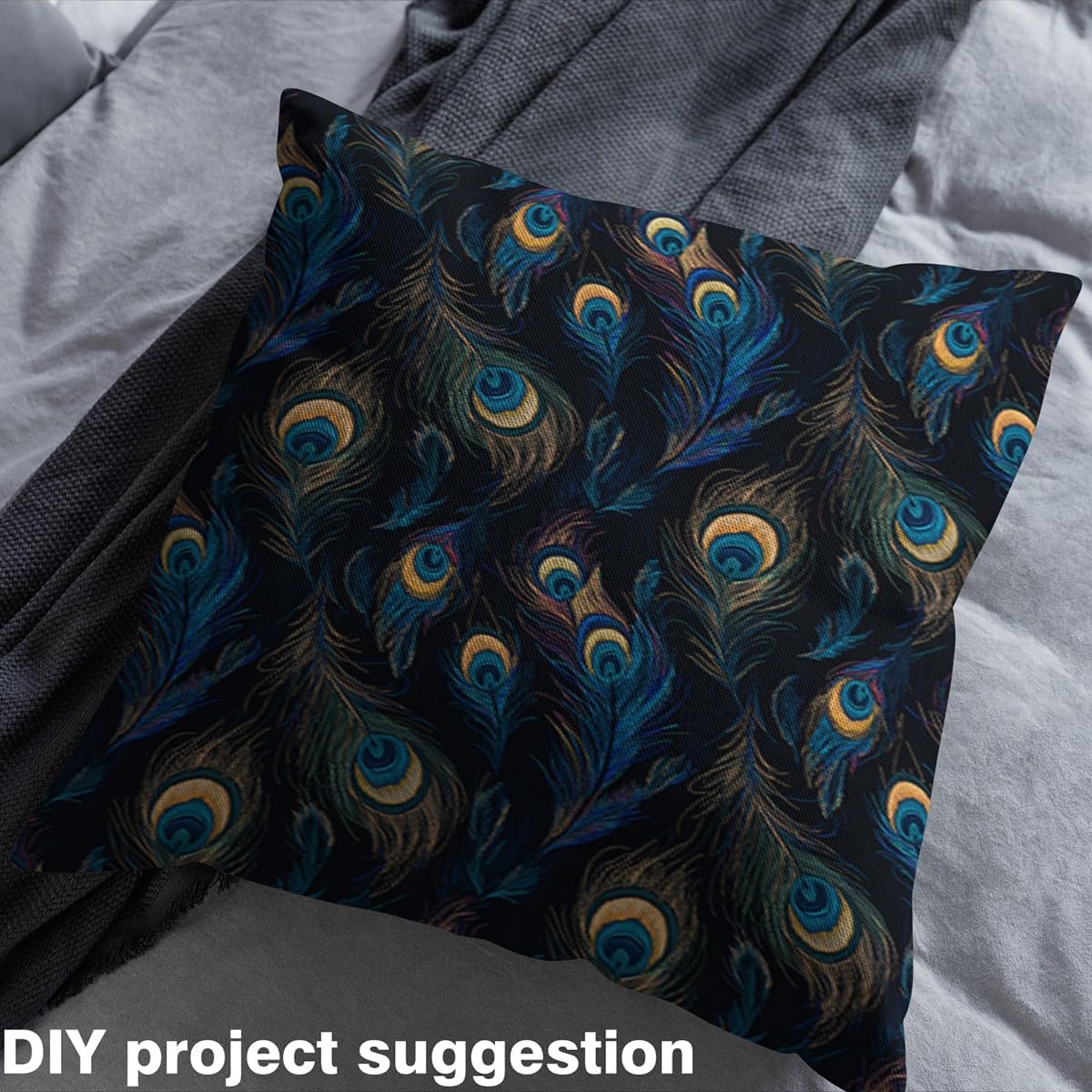Peacock Feather Fabric by The Yard Rustic Wild Animal Skin DIY Craft Hobby Fabric by The Yard Blue and Green Print Decorative Fabric for Upholstery and Home Accents,3 Yards