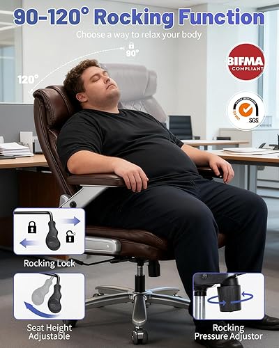 Miniatura 4 de Silla de oficina grande y alta de 800 libras para personas de gran tamaño, silla ejecutiva resistente con respaldo alto, asiento extra ancho