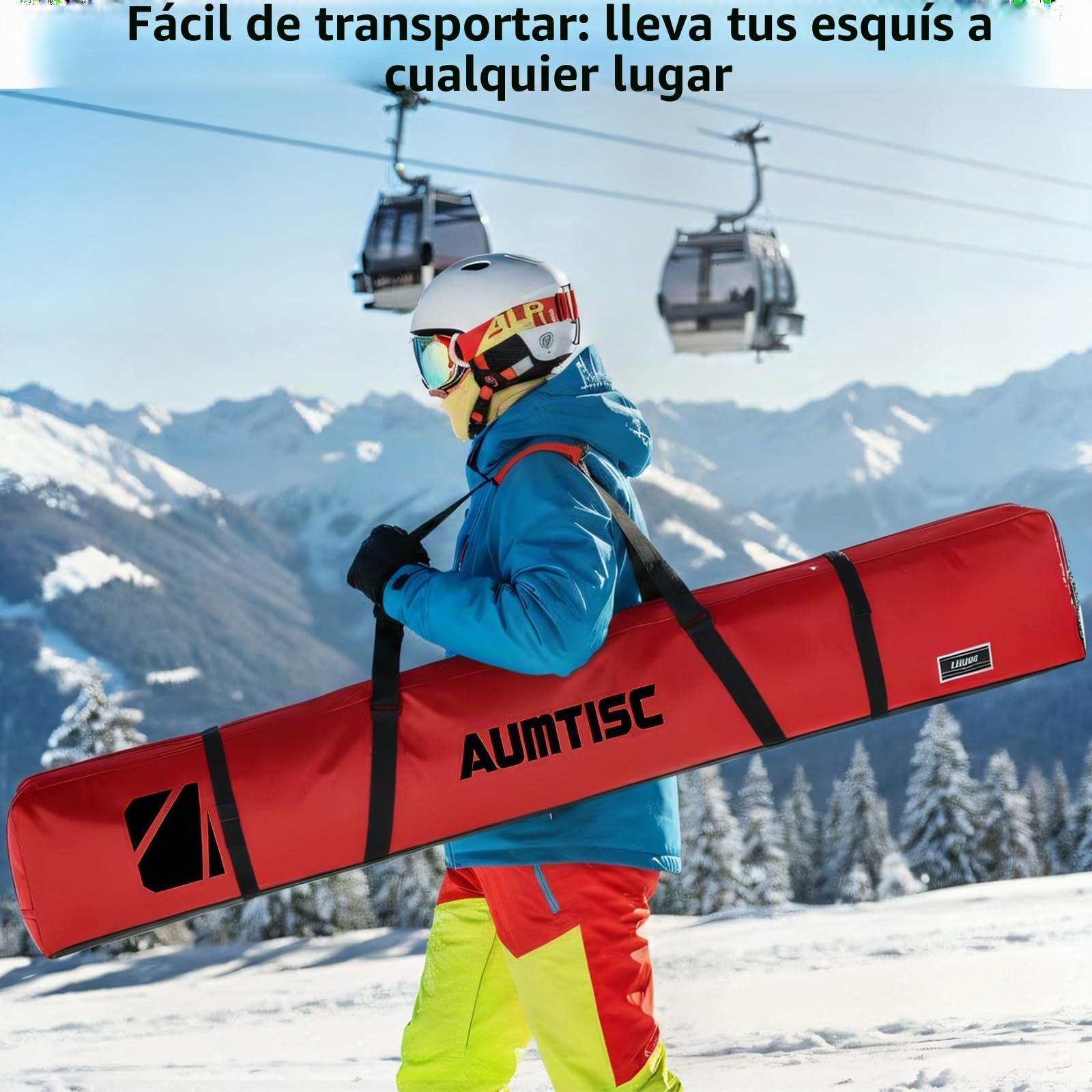 AUMTISC Bolsas para Kit de esquí Bolsa de Deportes de Invierno de Viaje Individual Acolchada para Transportar esquís Bolsillo para Equipo con asa Ajustable 170 185 cm