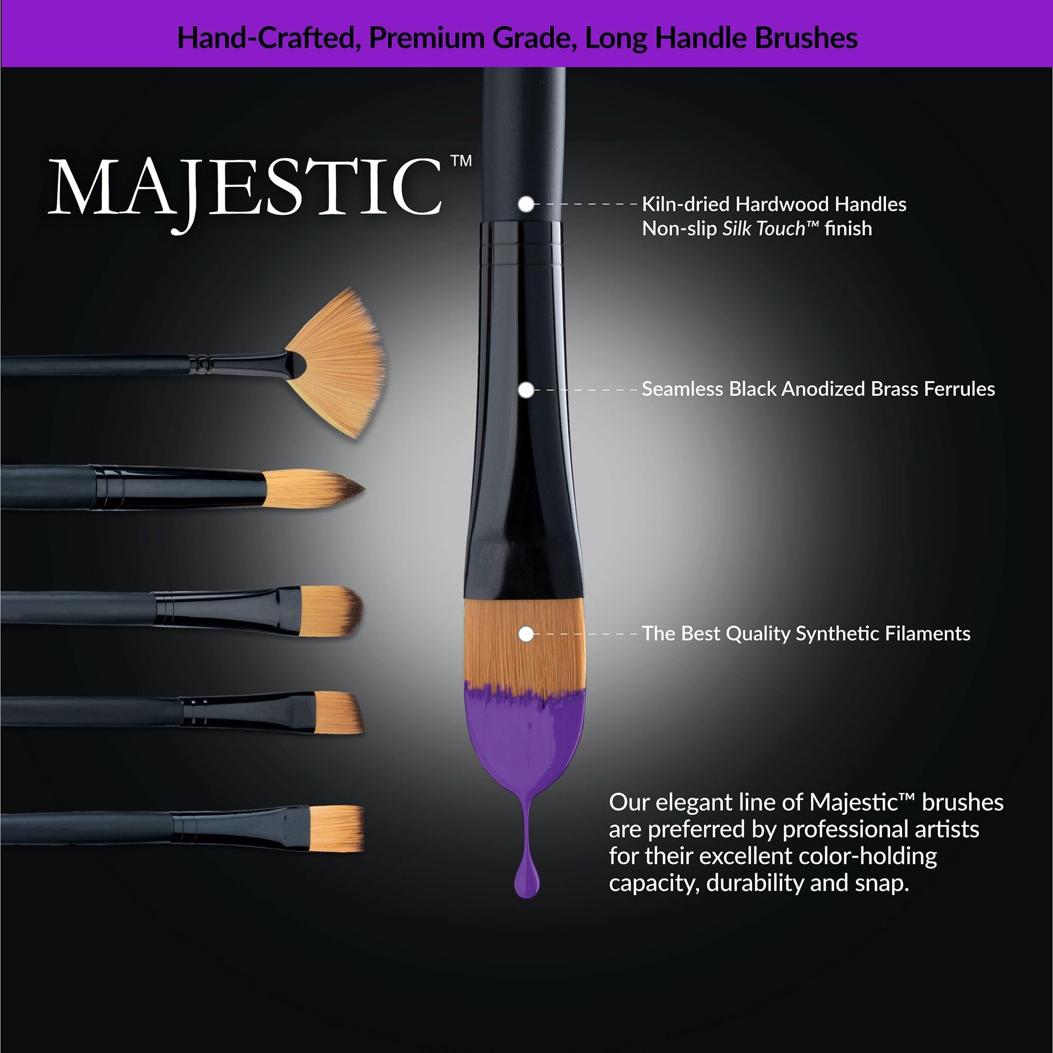 Royal And Langnickel - Set di pennelli Majestic con Manico Lungo