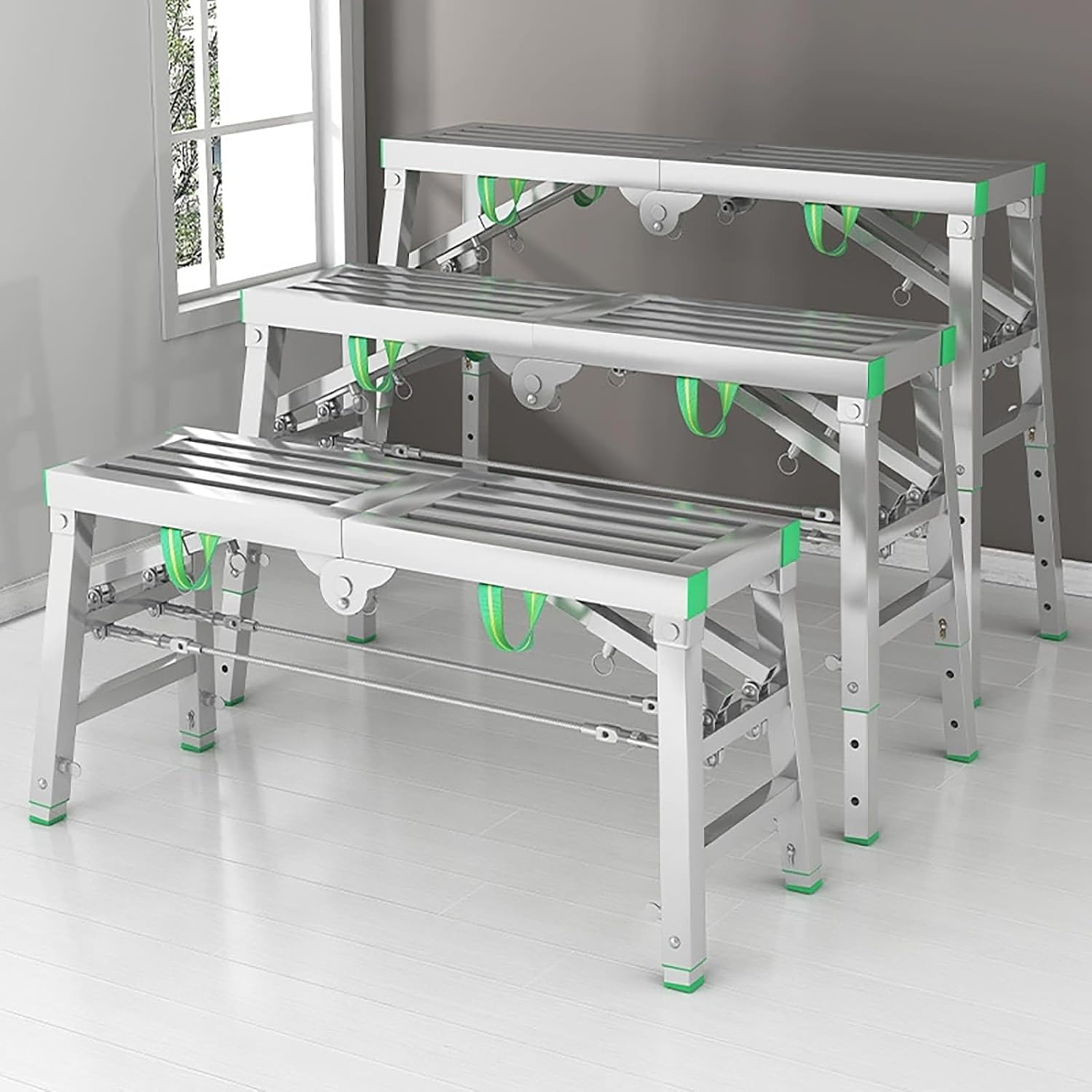 Portable Folding Work Platform - Adjustable Scaffolding Tower for Construction, Maintenance & Repair - Multi-Purpose Height Adjustable Workbench