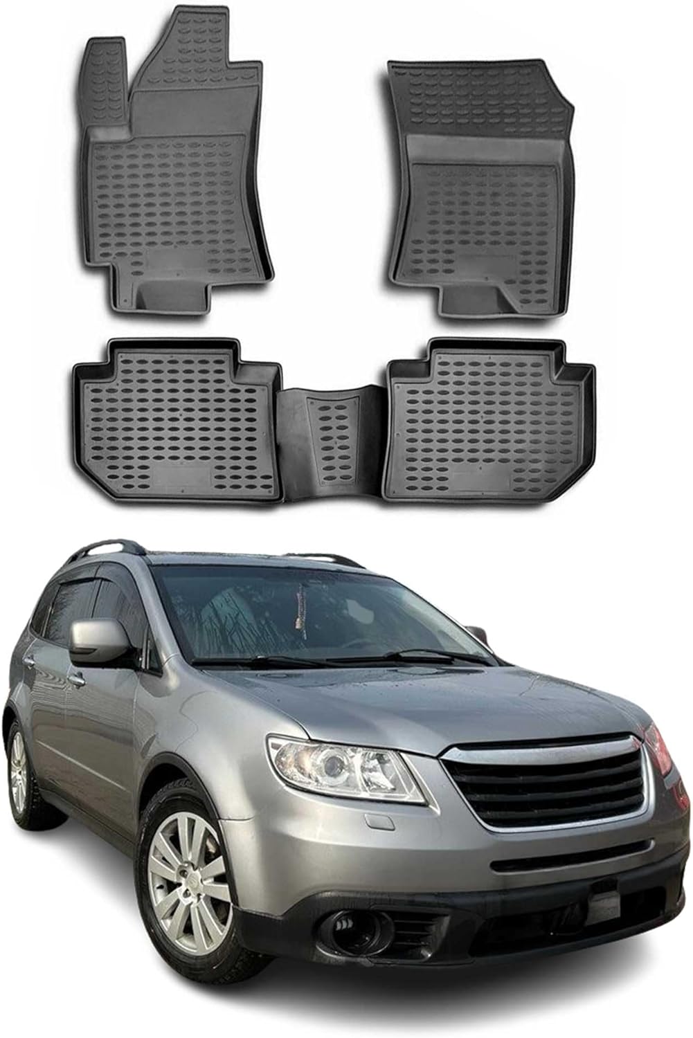 OMAC Floor Mats for Subaru Tribeca 2008-2014 Car Mats All Weather 3D Custom Fit Rubber Mat Waterproof Odorless TPE Floor Liners Laser Measured Non-Slip (Black)