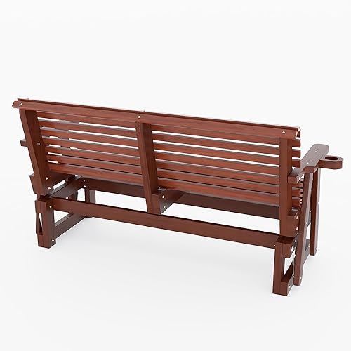 Miniatura 4 de Mecedora para exteriores de 2 plazas, mecedora de madera de 5 pies con respaldo alto enrollable, portavasos y contorno profundo para porche, jardín,