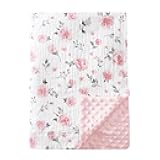 david's kids Muslin Minky Baby Blanket for Girls with Muslin Cotton Front and Dotted Fleece Backing, Breathable and Soft Lightweight Receiving Blanket for Newborns, 50x60 Inches, Floral