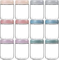 Vista 9 de NETANY Paquete de 6 recipientes de 16 oz para avena nocturna con tapas, tarros de vidrio con tapas herméticas, tarros de ensalada Mason de boca