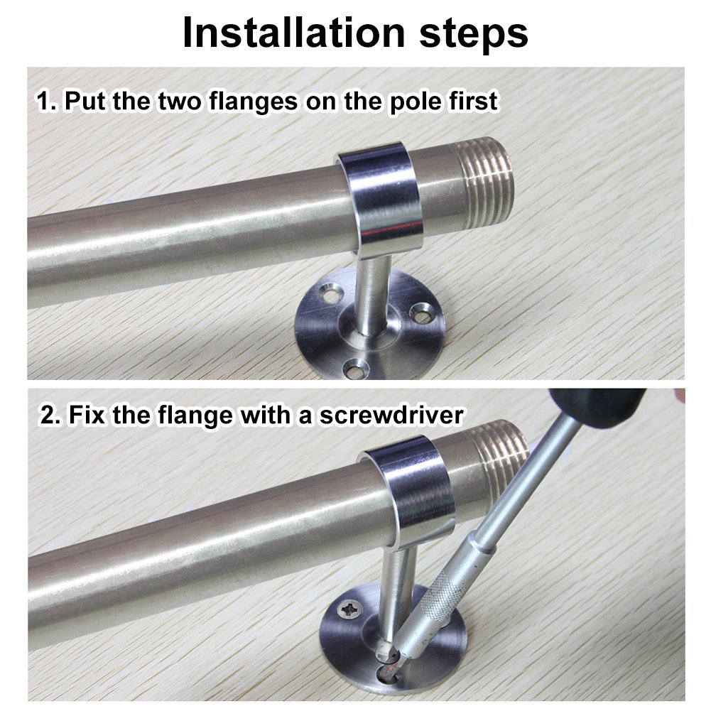 BUZIFU 2Pcs Curtain Rod CeilingMount Bracket Stainless Steel Wardrobe