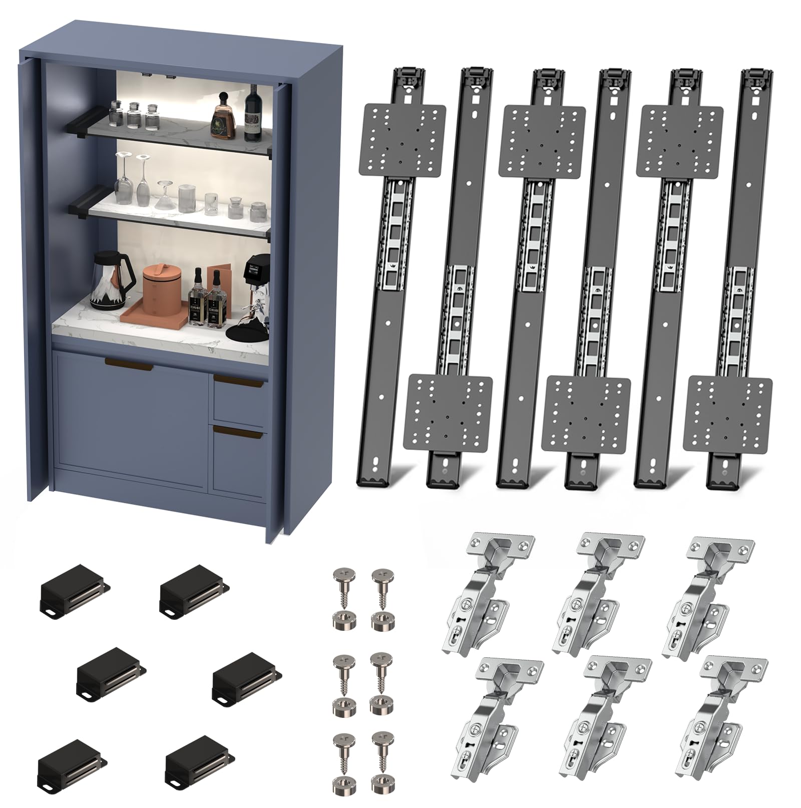 Cabinet Pocket Door Slide Hinge Kit – Inset Application Pivot Door Hardware With 40mm Hinge Hole (Fits 20-30mm Doors, 24/600mm)