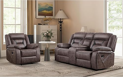 Miniatura 29 de EBELLO Juego de sofá reclinable manual, juego de muebles de sala reclinables de piel sintética, incluye silla reclinable individual y sofá