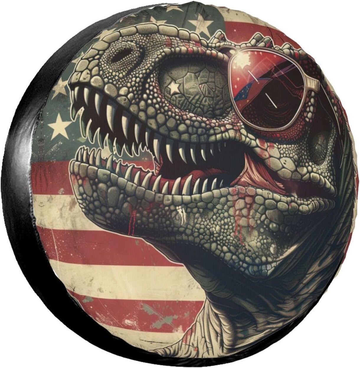 Funny Dinosaur Sunglasses American Flag Spare Tire Cover Wheel Protectors Dust-Proof Wheel Tire Cover Fit Trailer, Rv, Sand Many Vehicle 17inch