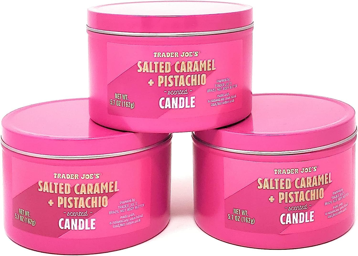Trader Joe's Salted Caramel + Pistachio Scented Candle 162g 1.7 oz - 3Pack