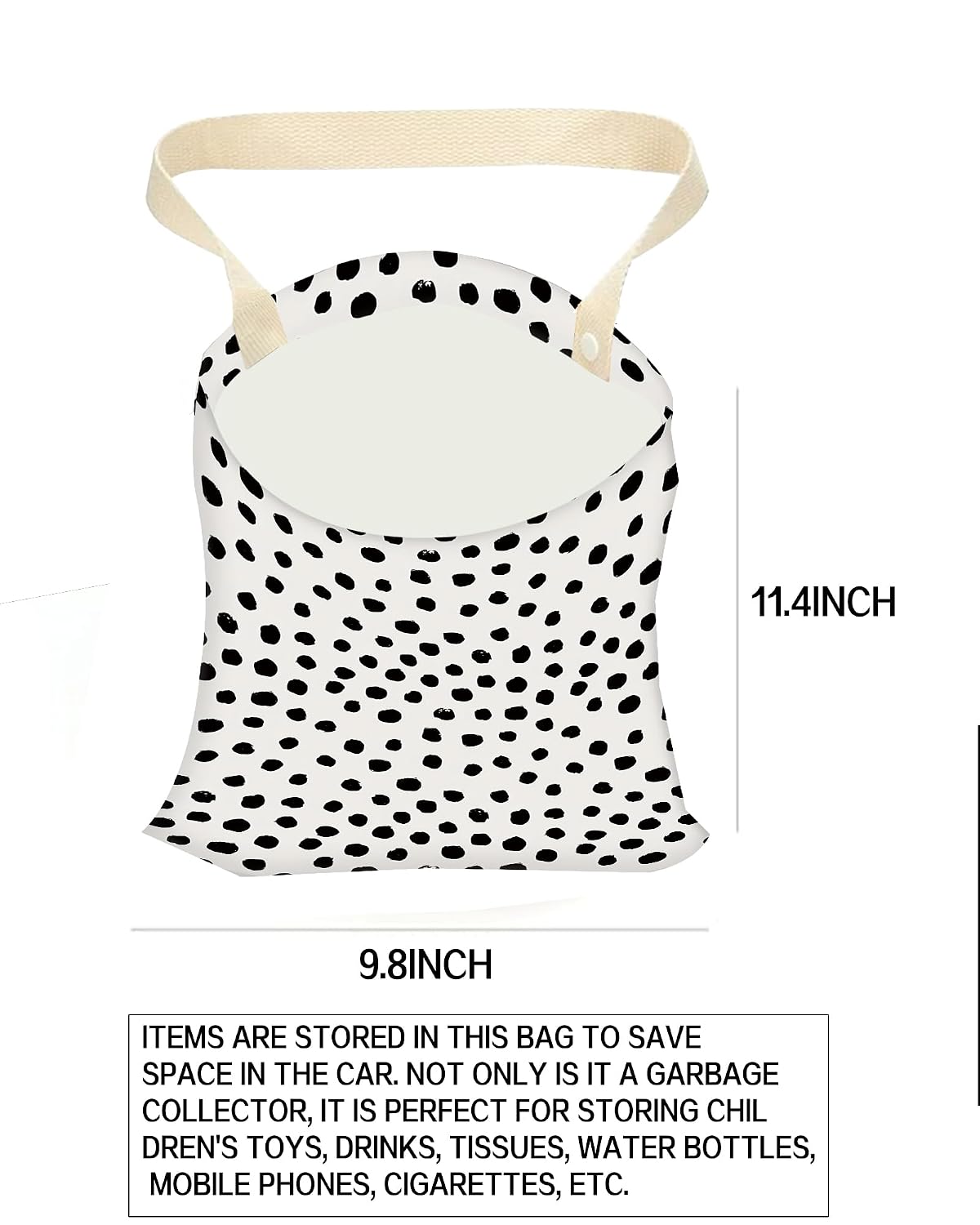 Car Garbage Can, Hanging Car Trash Can for Back Seat Organizer, Cute Polka Dots
