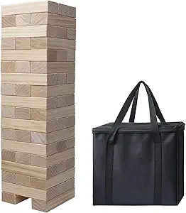 PetGirl Giant Tumble Tower, Pine Wooden Topple Game Classic Block Stacking for Kids Adults Family, 54 PCS