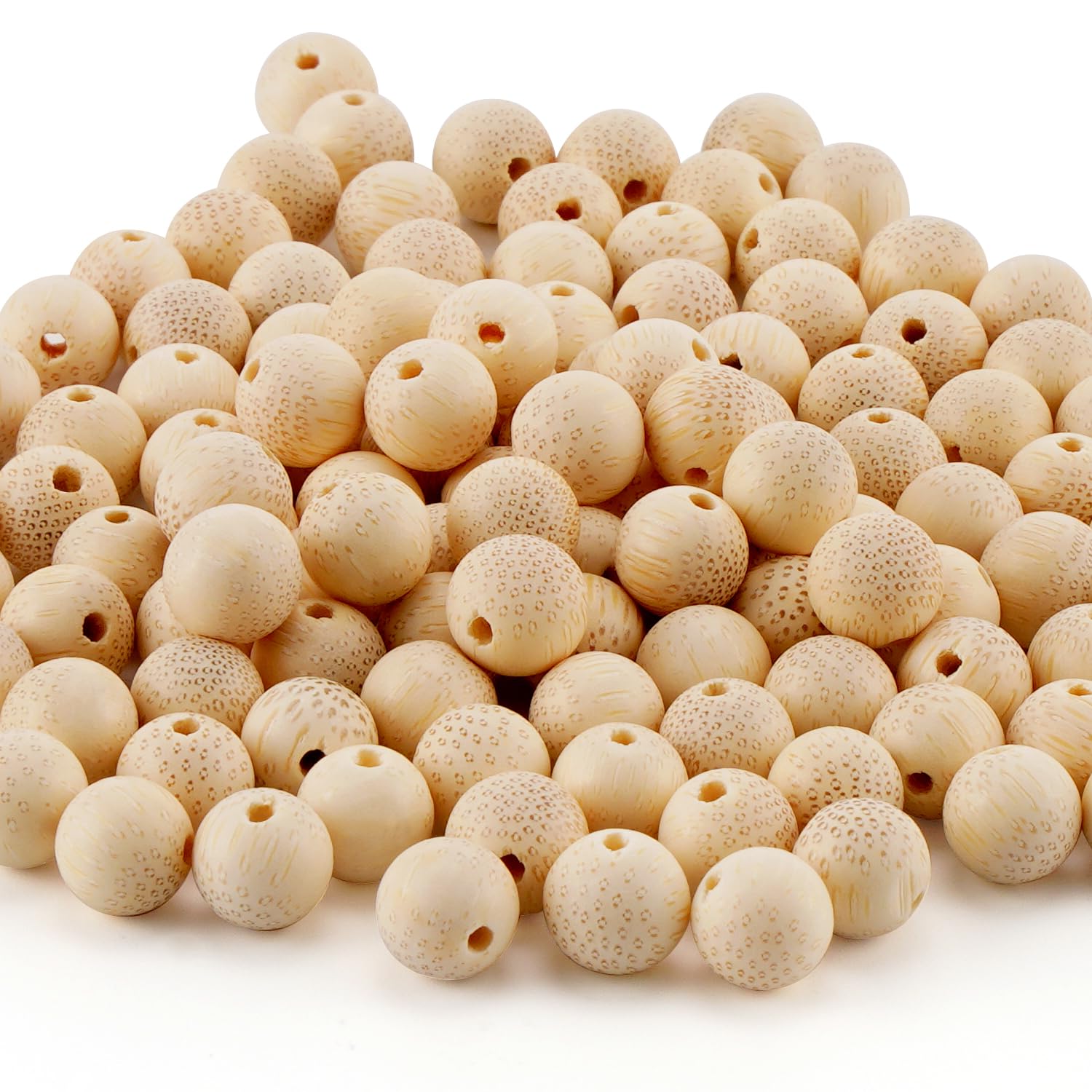 Prometis 200pcs 8mm Natural Bamboo Sustainable Growth Round Beads Gorgeous Craft Handmade Polished Spacer Mala Pray Beads with Elastic Cord for Bracelets DIY Rosary Tasbih Jewelry Making — image 1