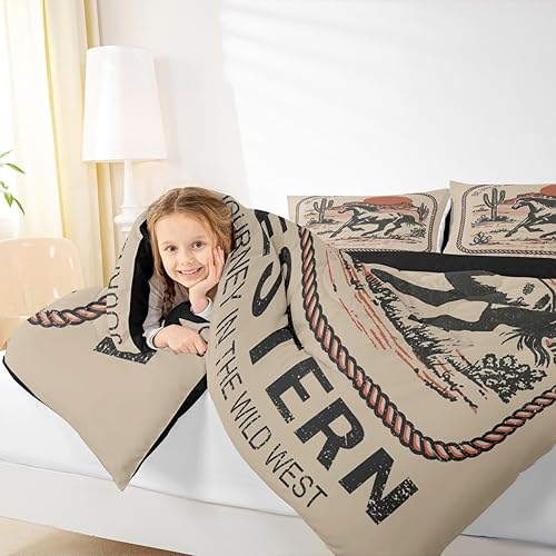 Miniatura 6 de Western Bedding - Juego de edredón tamaño Queen con caballo para vaquera, vaquera, viaje al oeste, desierto, aventuras, juegos de ropa de cama de