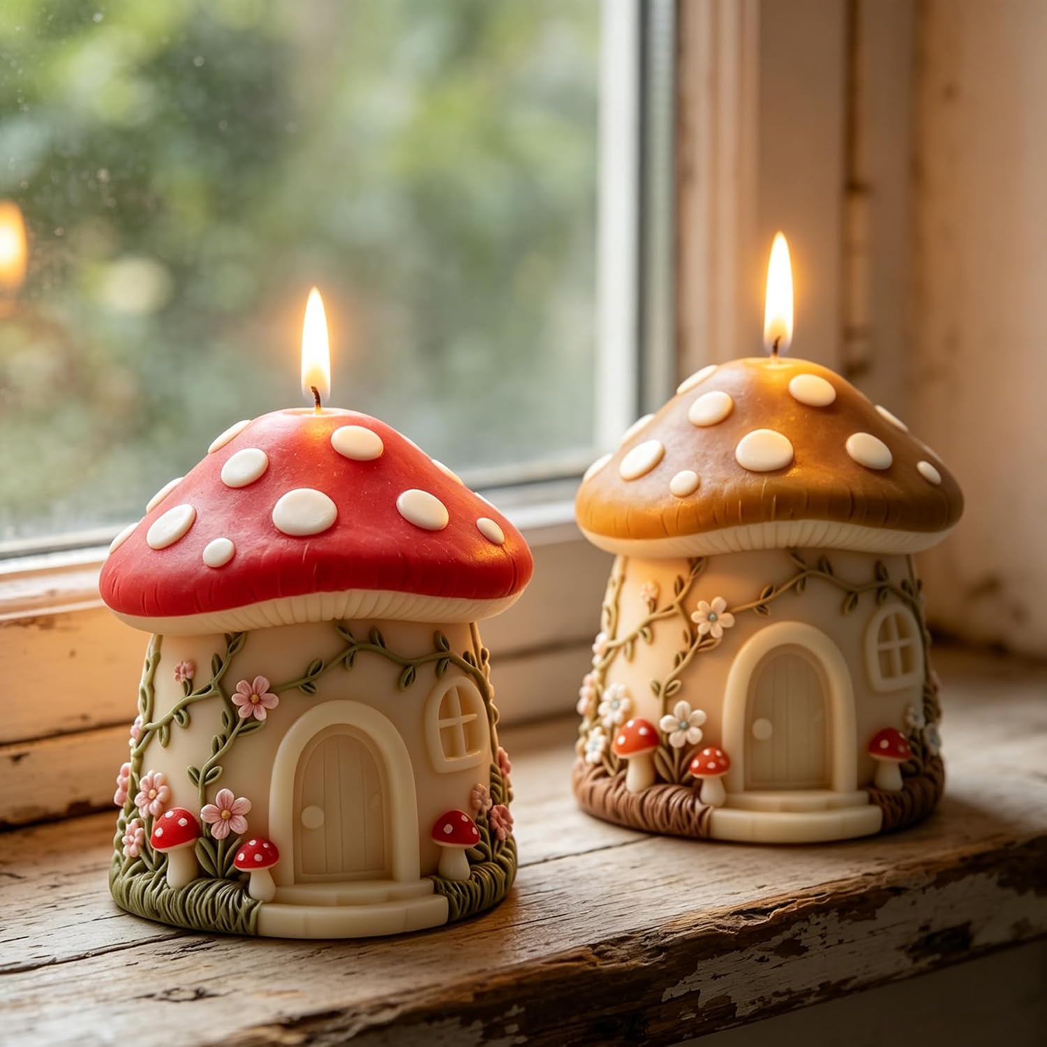 Wehous Mushroom House Candle Soap Molds, 3D Fairytale House Halloween Ornament Silicone Molds for Chocolate Cake Fondant Ice Dessert, Resin Candle Soap Wax Casting Clay Craft Mould Halloween Decor
