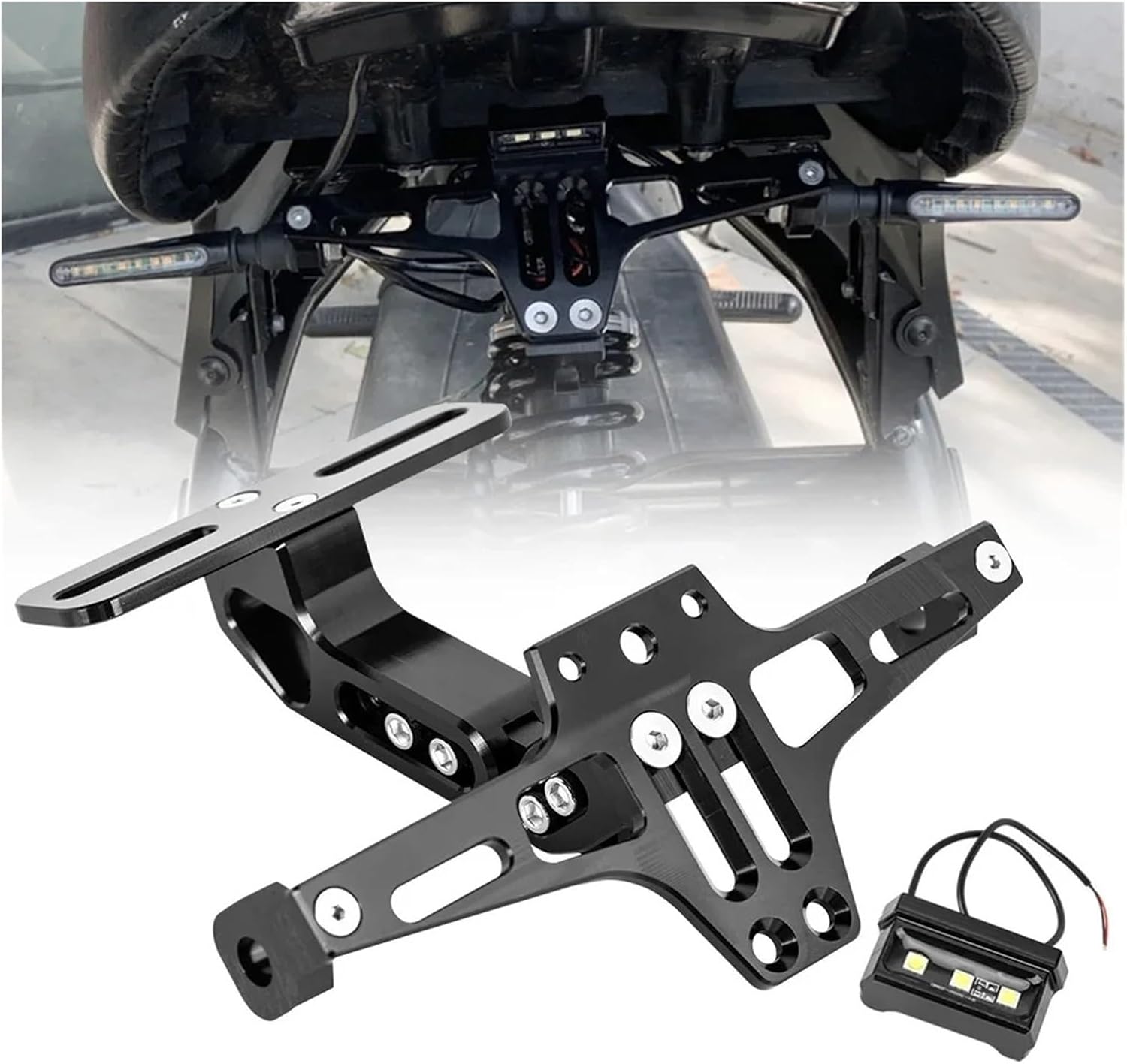 Compatible with Kawasaki Z800 Z1000 Z750R Versys 650 Motorcycle Accessories License Plate Holder License Plate Frame with Turn Signal Light(A)